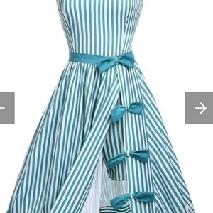 Retro stage Romper With Skirt Teal Stripped